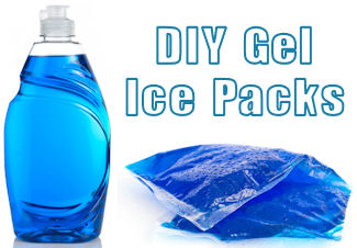 A bottle of gel ice pack next to a bag.