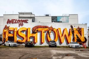 A large mural of the word " fishtown ".